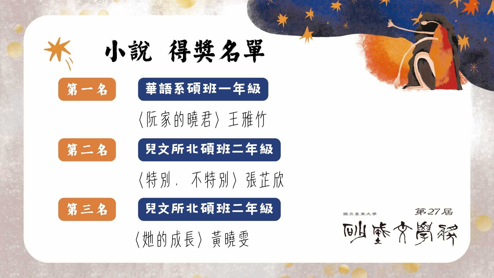 Link to 第二十七屆砂城文學獎小說得獎名單海報。