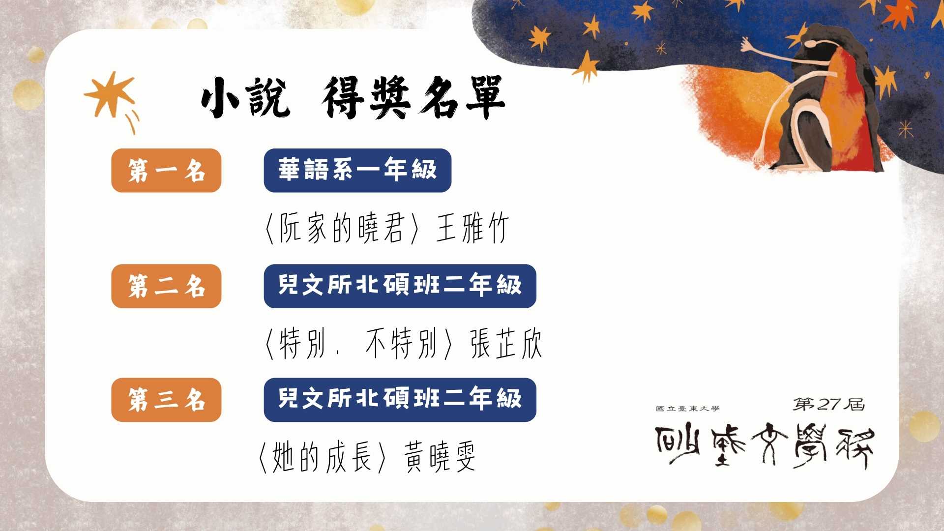 Link to 第二十七屆砂城文學獎小說得獎名單海報。